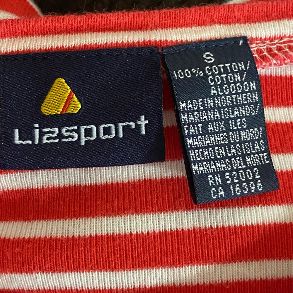 Vintage 90s Liz Sport Striped Tee S Red White 100% Cotton Coastal Preppy - Picture 7 of 7
